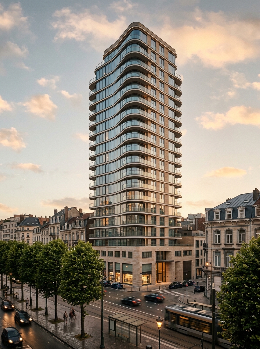 High-rise silhouette along Avenue Louise in Brussels