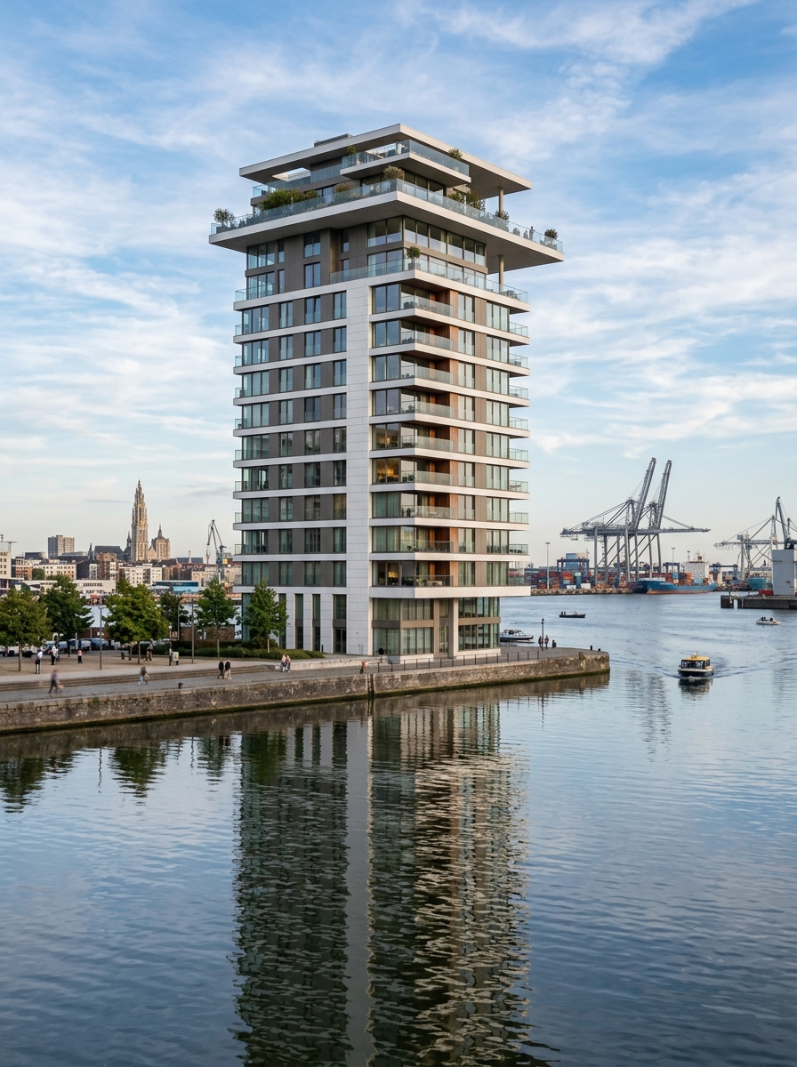 Residential tower at Eilandje in Antwerp